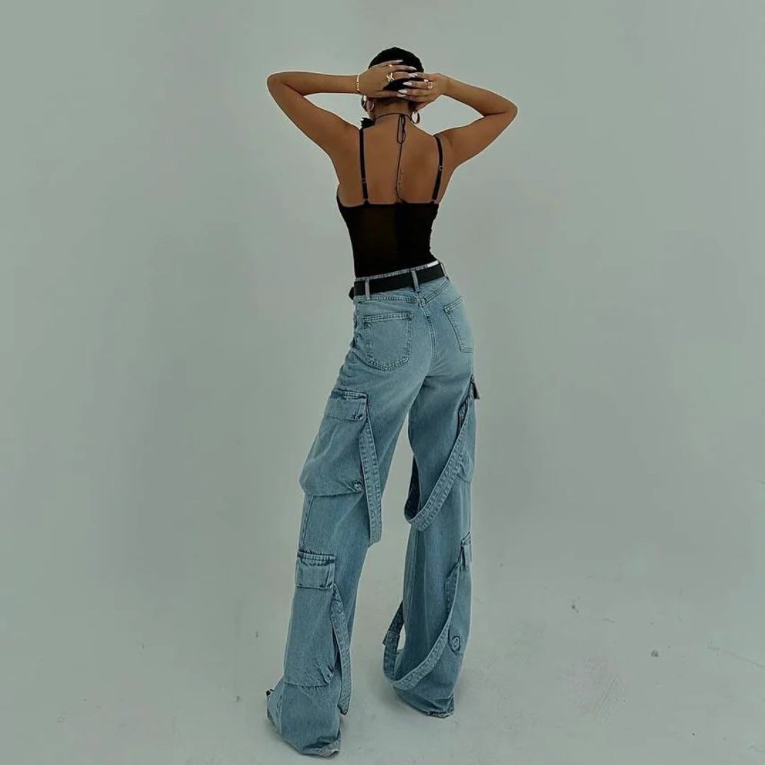 Damen Cargo-Jeans mit einzigartigen Applikationen und auffälligem Design Stalluxe