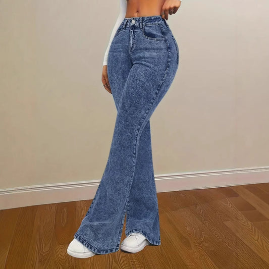 Damen Flared Jeans mit hohem Bund und seitlichen Schlitzen Stalluxe