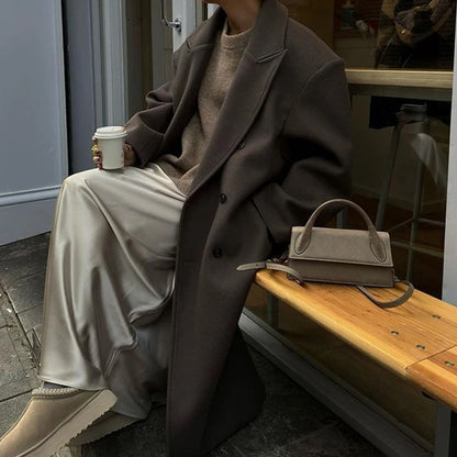Damen Eleganter Langmantel mit doppelter Knopfleiste und breitem Kragen Stalluxe