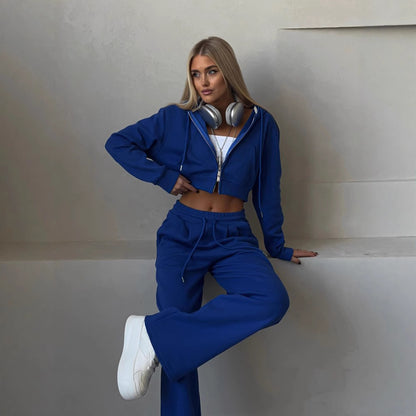 Damen sportliches Cropped Sweat-Set mit elastischem Bund und lässigem Schnitt Stalluxe