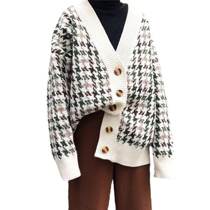 Damen Karierte Strickjacke mit Vintage-Knöpfen Stalluxe