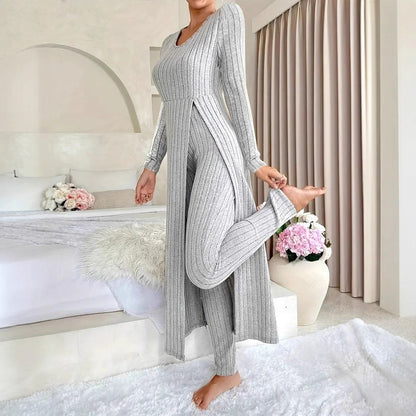 Damen Elegantes Maxijumpsuit mit hochsensibler Struktur und seitlichen Schlitzen Stalluxe