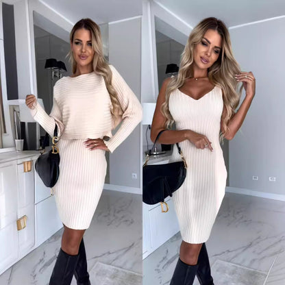Damen Strickkleid mit V-Ausschnitt und Langarm Stalluxe