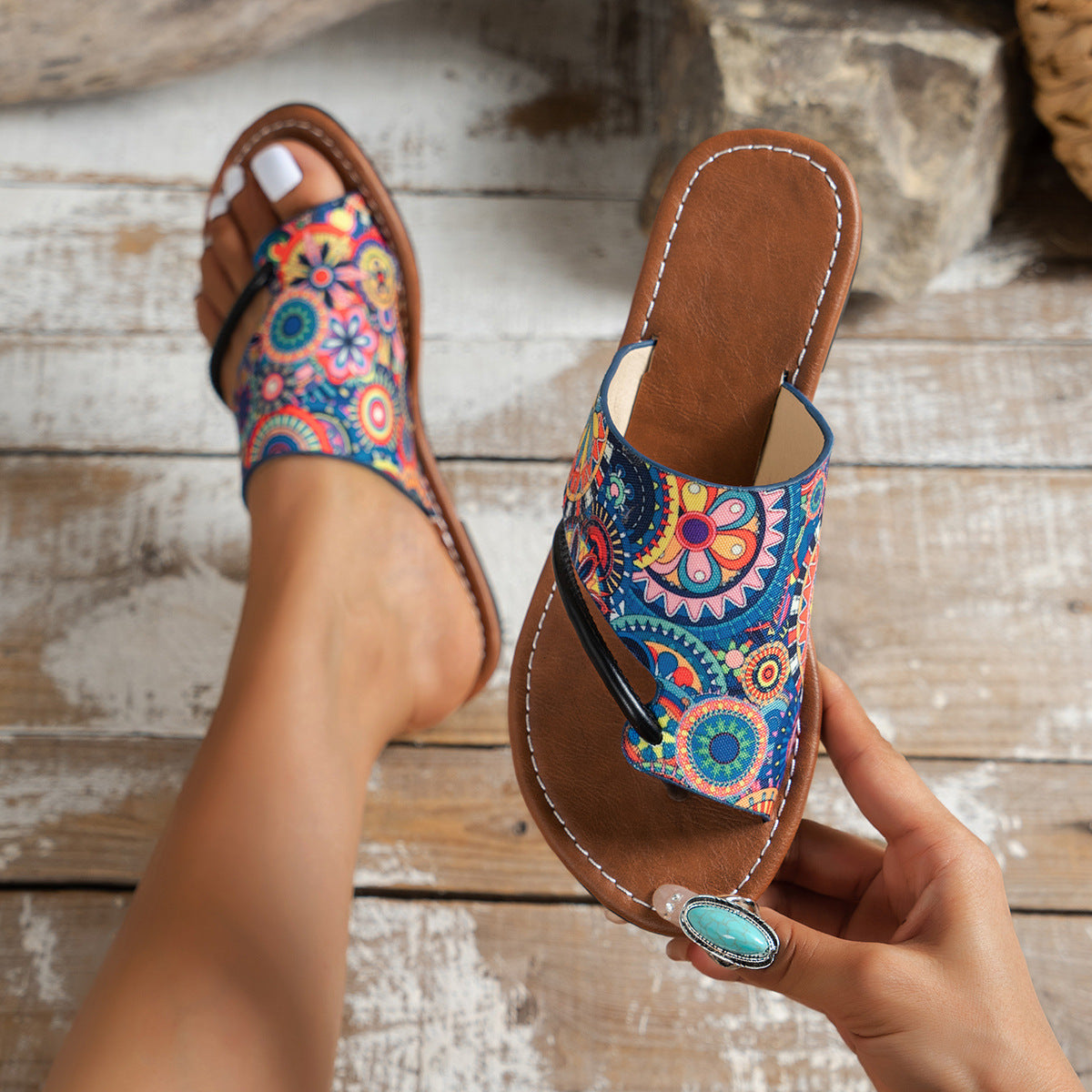 Damen Bunte Zehentrenner Sandalen Stalluxe