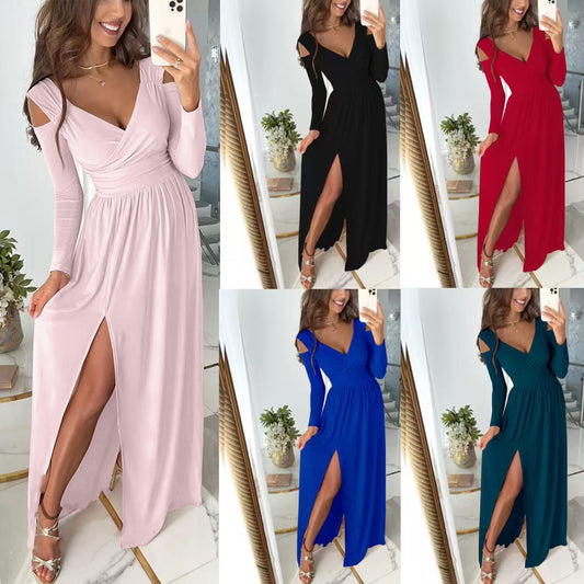 Damen Maxikleid mit körperbetontem Schnitt und eleganten Ärmeln Stalluxe