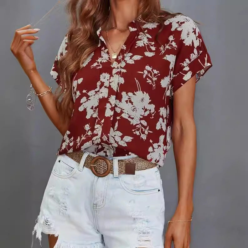 Damen lässige Bluse mit floralem Muster und kurzer Knopfleiste Stalluxe