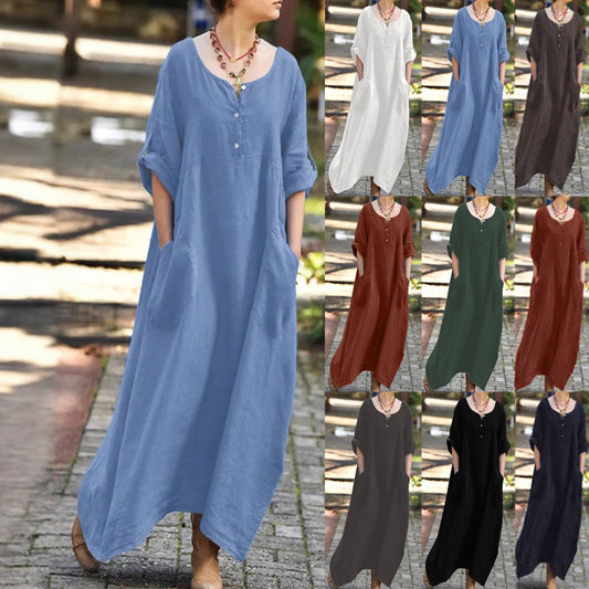 Damen längeres Kleid mit Knopfdetail und praktischen Taschen Stalluxe