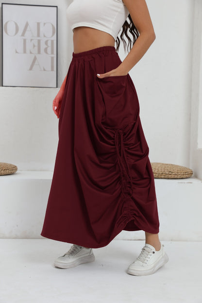Damen lange Oversize-Rock mit Taschen und Raffung Stalluxe