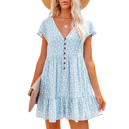 Damen Sommerkleid mit floralen Mustern und Knopfdetails Stalluxe