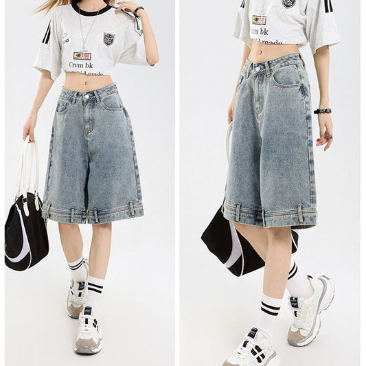 Damen klassische Denim-Shorts mit weitem Bein Stalluxe