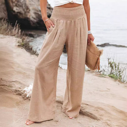 Damen Weite Leinenhose mit elastischem Bund Stalluxe
