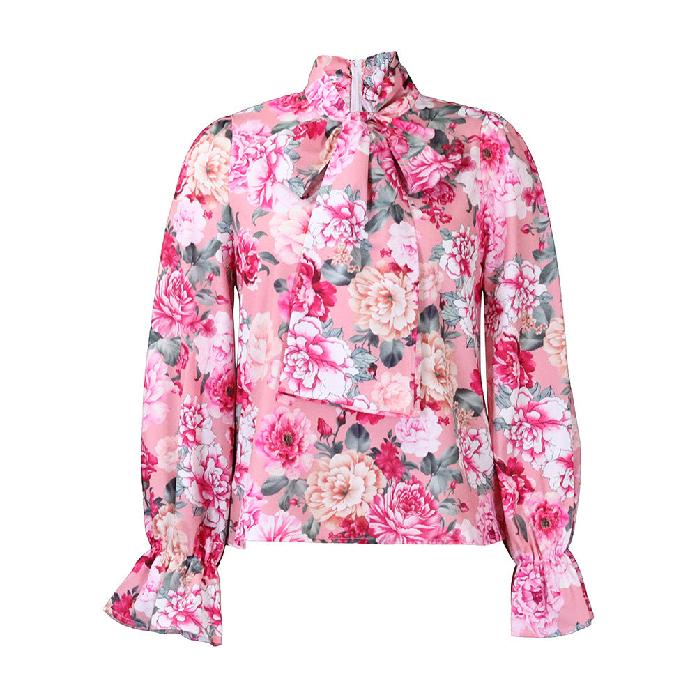 Damen Schlupfbluse mit großflächigem Blumendruck und Stehkragen Stalluxe Rosa