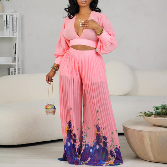 Damen Eleganter Jumpsuit mit weitem Bein und Blumenmuster Stalluxe