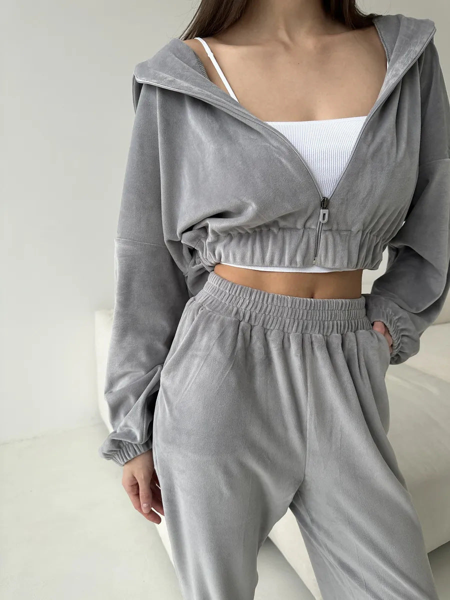 Damen sportliche Veloursjacke mit elastischen Bündchen und Reißverschluss Stalluxe