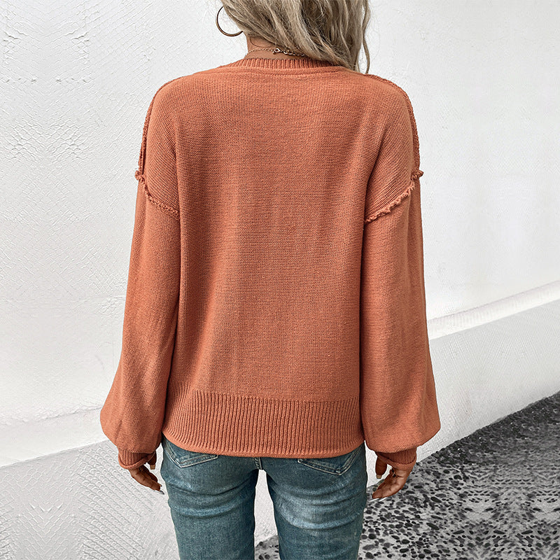Damen lässiger Pullover mit V-Ausschnitt und ballonartigen Ärmeln Stalluxe