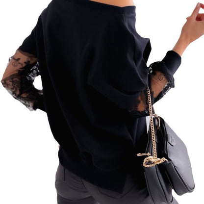 Damen Oversized Sweatshirt mit eleganten Spitzenärmeln Stalluxe