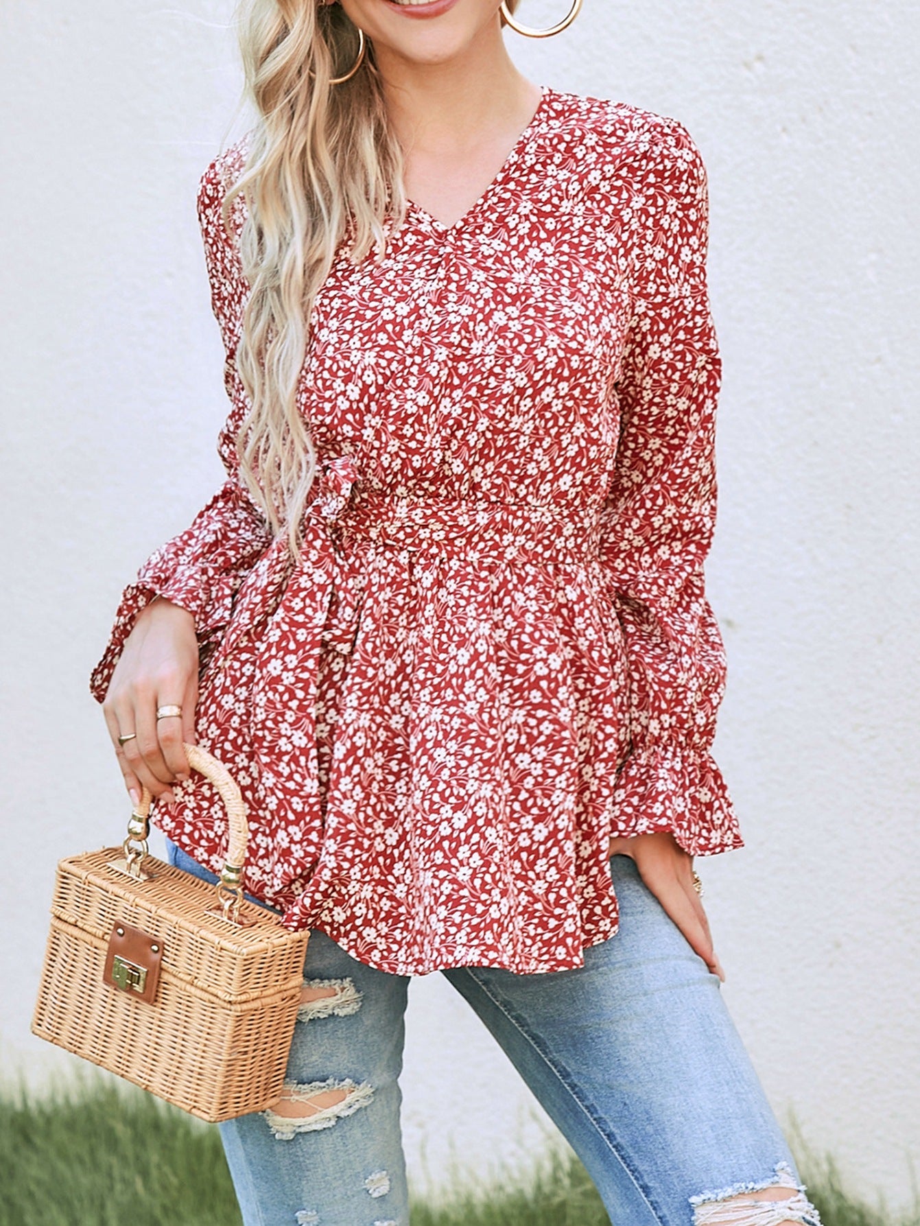 Damen Ausgestellt Bluse mit floralem Design und Rüschendetails Stalluxe