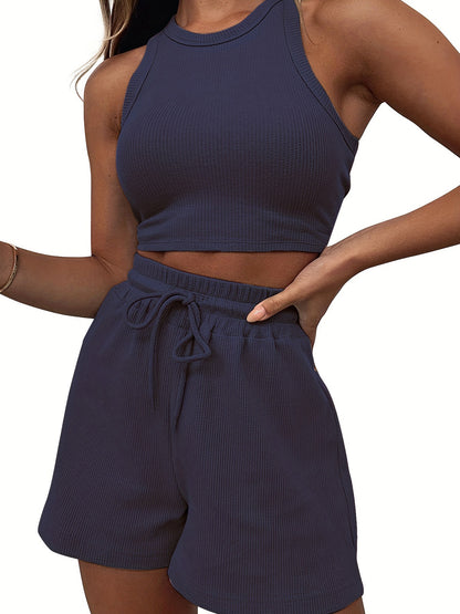 Damen sportliches Crop-Top und lässige Shorts Set Stalluxe
