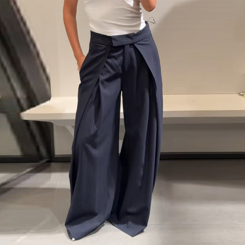 Damen Hochtaillierte Palazzo-Hose mit Faltenwurf und eleganten Streifen Stalluxe