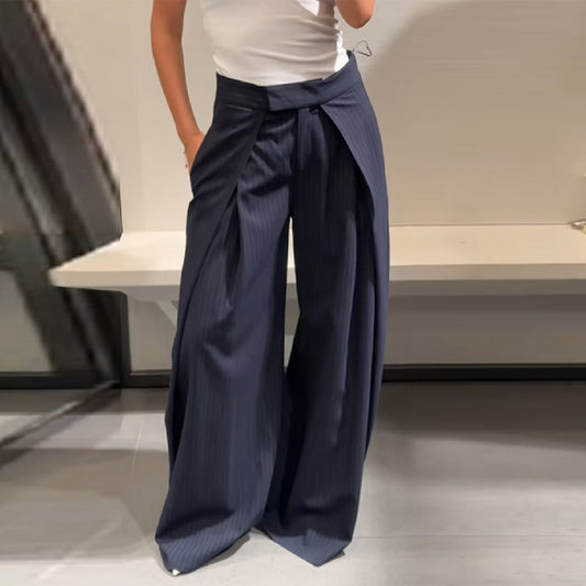 Damen Hochtaillierte Palazzo-Hose mit Faltenwurf und eleganten Streifen Stalluxe