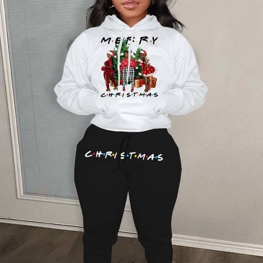 Damen Weihnachts Hoodie und Jogginghose Set mit festlichem Grafikdesign Stalluxe