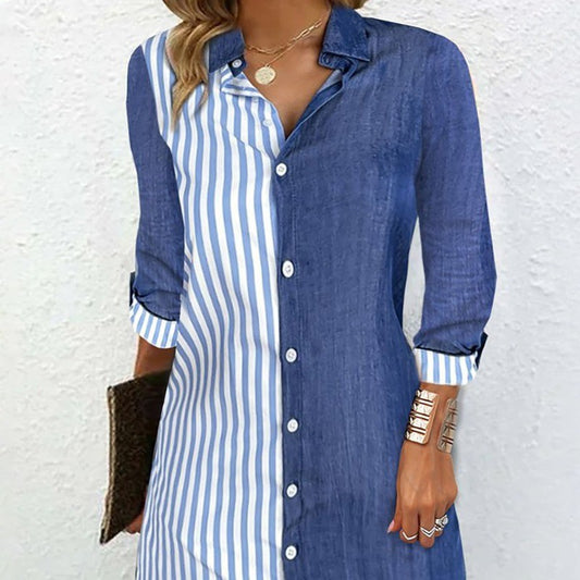 Damen Hemdblusenkleid mit Streifendesign und Denim-Optik Stalluxe