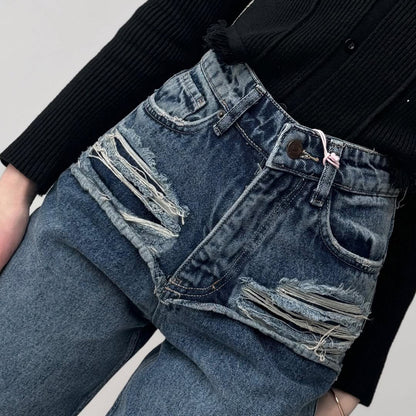 Damen Hohe Taillenjeans mit weitem Bein und Bindegürtel Stalluxe