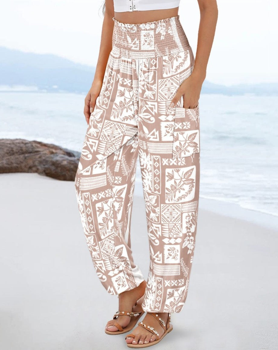 Damen weite Palazzo-Hose mit buntem Paisleymuster und elastischem Bund Stalluxe