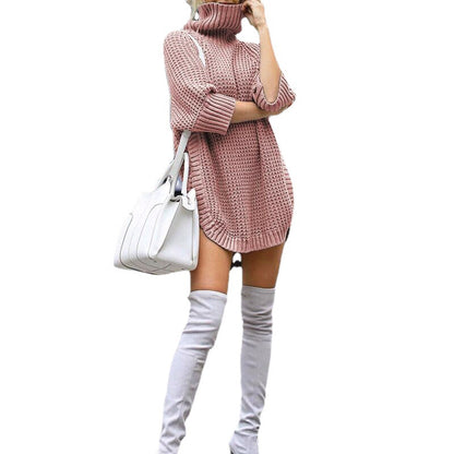 Damen Strickkleid mit hohem Kragen und modischem Oversized-Schnitt Stalluxe