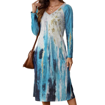 Damen Langarmkleid mit farbenfrohem, abstraktem Muster Stalluxe