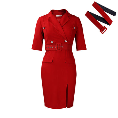 Damen Elegantes Etuikleid mit tailliertem Blazer-Oberteil und schickem Schlitz Stalluxe