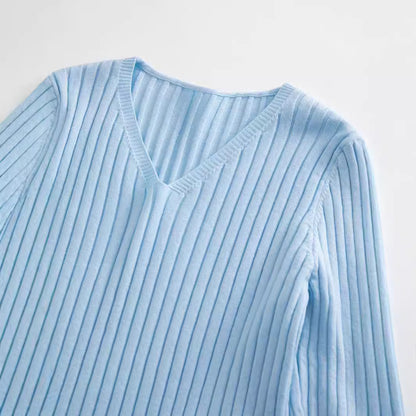 Damen Feines V-Ausschnitt Strickoberteil im Rippdesign Stalluxe