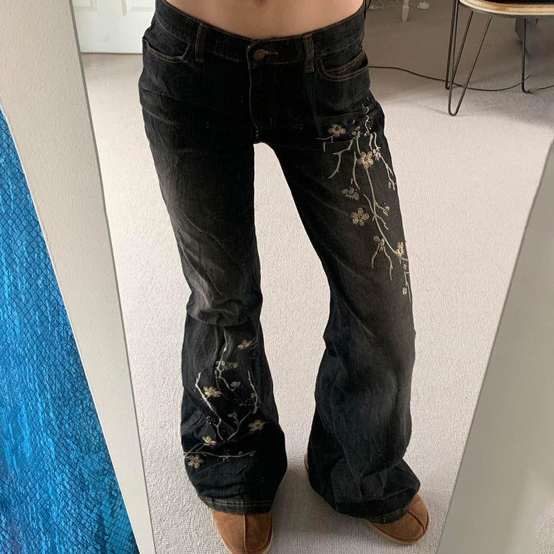 Damen ausgestellte Jeans mit floralem Design Stalluxe