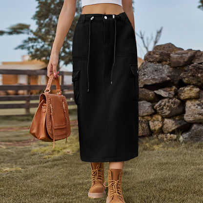 Damen Cargo-Midirock mit praktischen Seitentaschen und verstellbarem Kordelzug Stalluxe