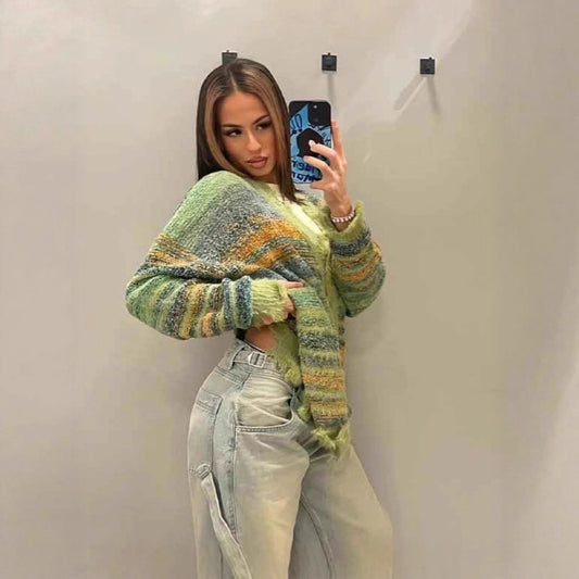 Damen Strickjacke mit farbenfrohem Muster und weichem Material Stalluxe
