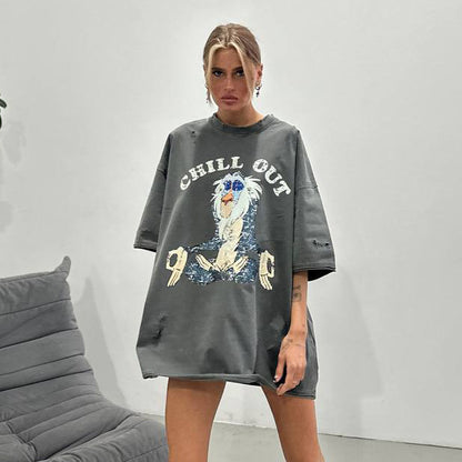 Damen Oversized T-Shirt mit kreativem Vintage-Motiv Stalluxe