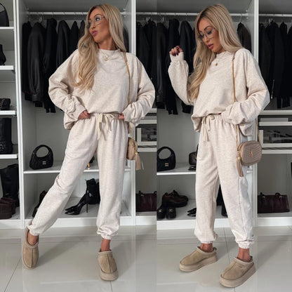 Damen lässiger Fleece-Jogginganzug mit elastischem Bund und weit geschnittenem Oberteil Stalluxe