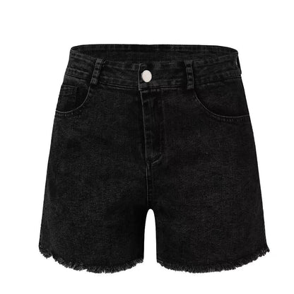 Damen Hochtaillierte Jeans-Shorts mit fransigem Saum Stalluxe
