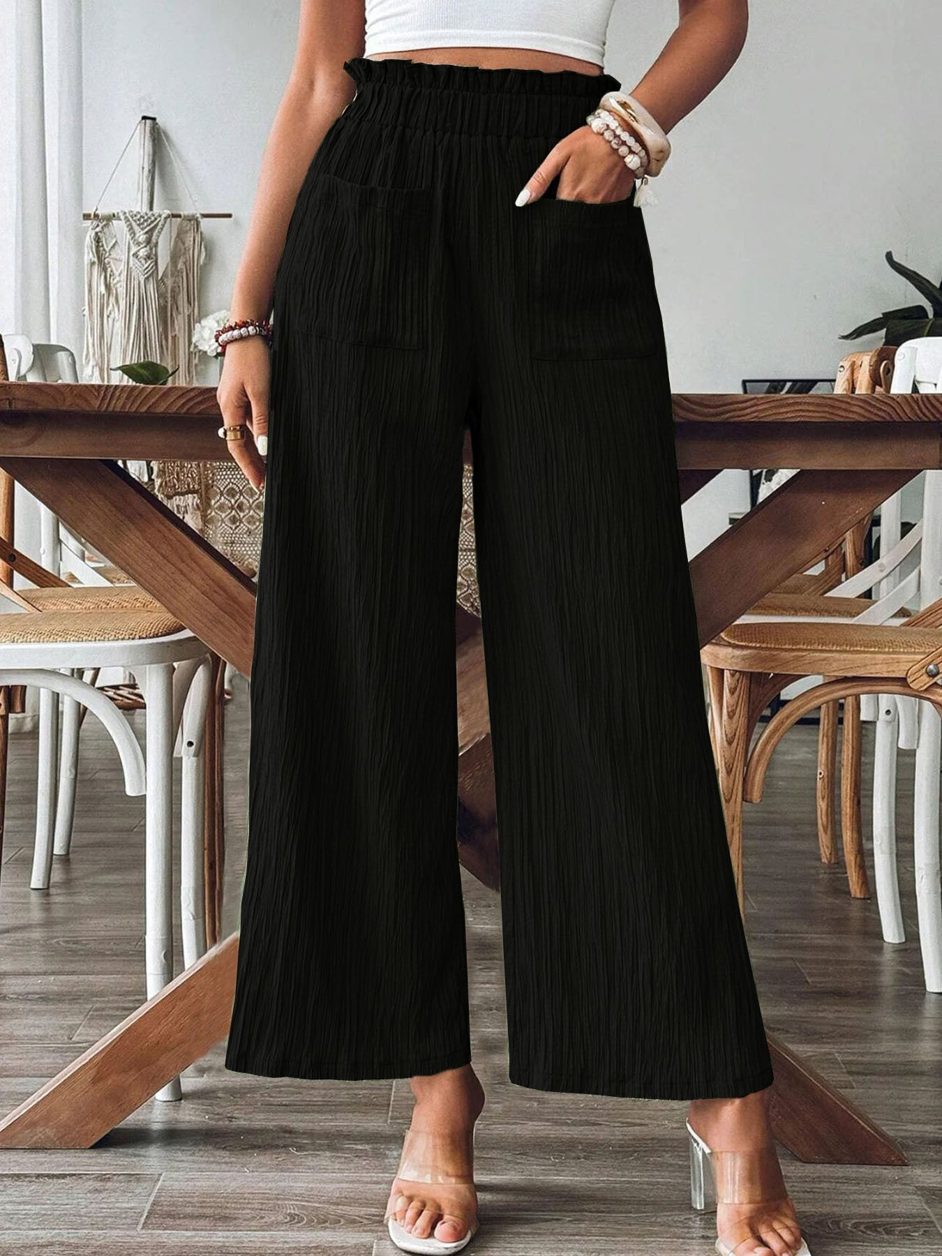 Damen Weitbeinige Hose mit elastischem Bund und praktischen Taschen Stalluxe