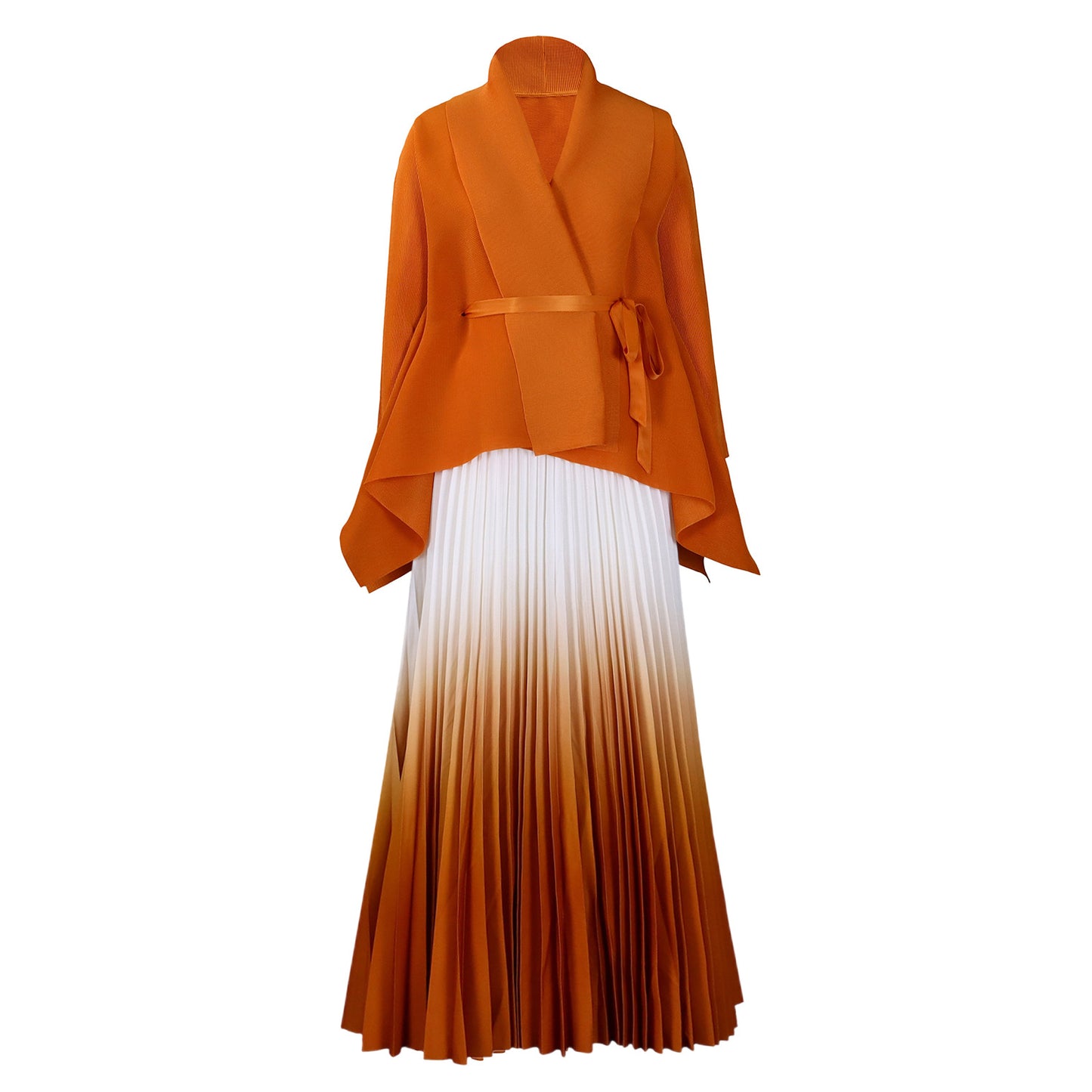 Damen langes Plissee Kleid mit Cape und Gürtel Stalluxe