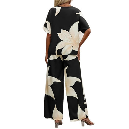 Damen Luftiges Zweiteiliges Set mit floralem Design und weitem Schnitt Stalluxe