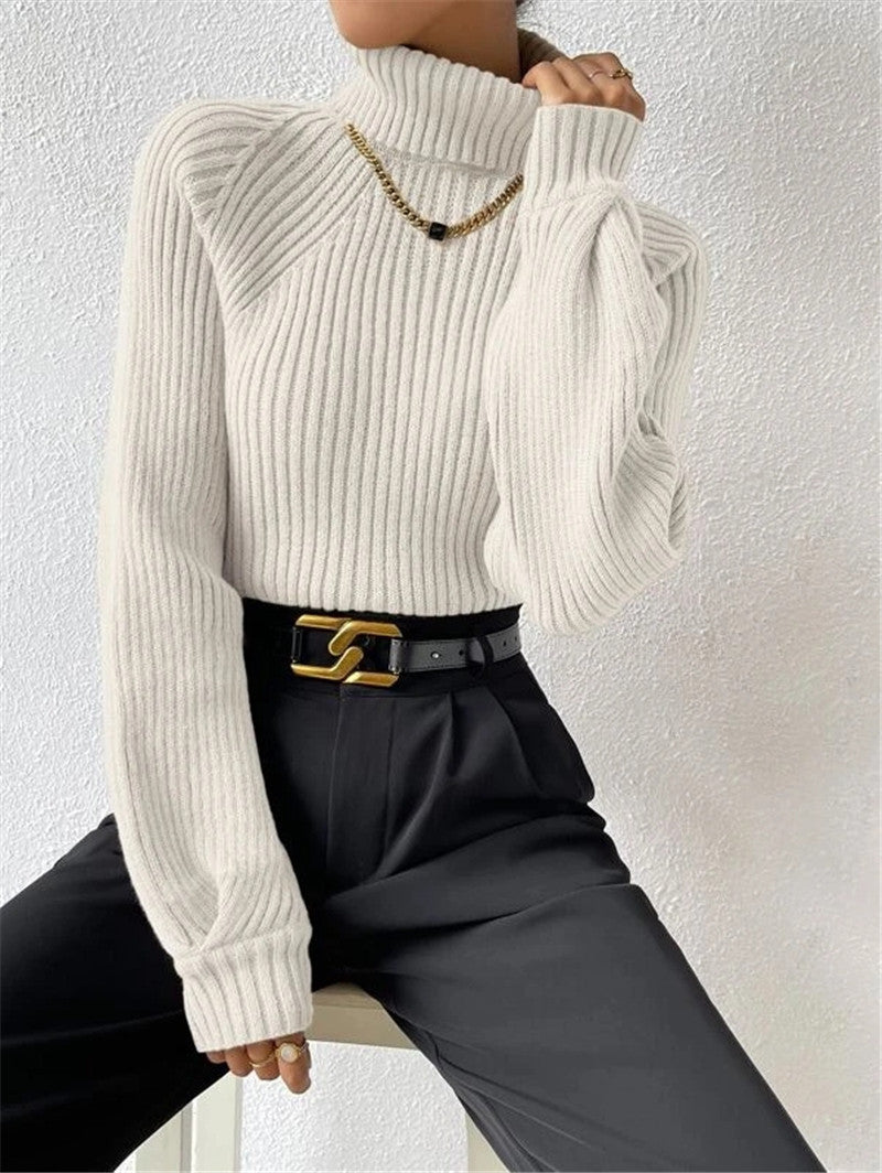 Damen figurbetonter Pullover mit Rippstruktur und Stehkragen Stalluxe