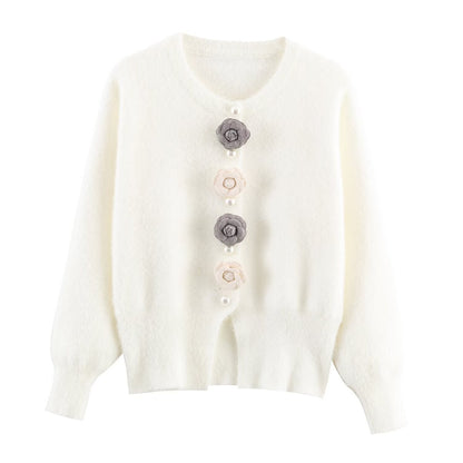 Damen Kuschelige Strickjacke mit stilvollen Blumendetails Stalluxe
