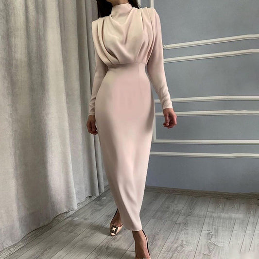 Damen Elegantes Langarmkleid mit Drapierung Stalluxe
