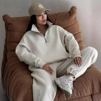 Damen Sportliches Fleece-Kombinationsset mit Stehkragen Stalluxe