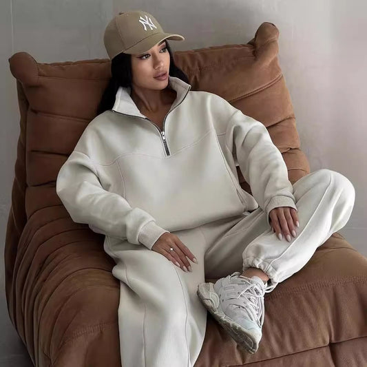 Damen Sportliches Fleece-Kombinationsset mit Stehkragen Stalluxe