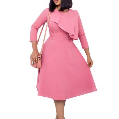 Damen A-Linien Kleid mit asymmetrischem Rüschensaum und eleganten Ärmeln Stalluxe