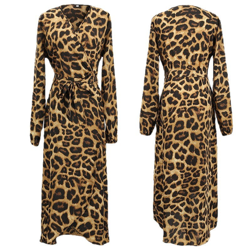 Damen Wickelkleid mit elegantem Leo-Druck und seitlichem Schlitz Stalluxe