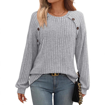 Damen Strickpullover mit dekorativen Knöpfen und feiner Rippstruktur Stalluxe