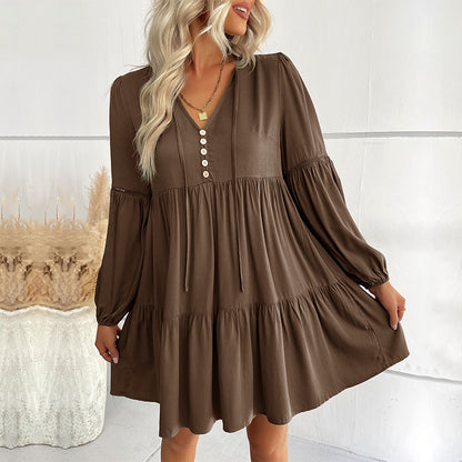 Damen lässiges Tunika-Kleid mit Knopfdetail und Volant-Design Stalluxe